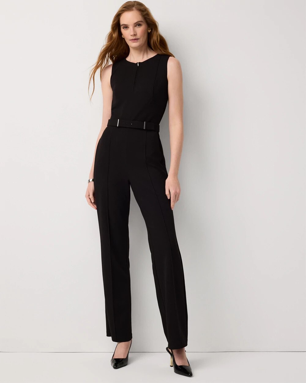 Knit Crepe Zip-Front Jumpsuit | White House Black Market
